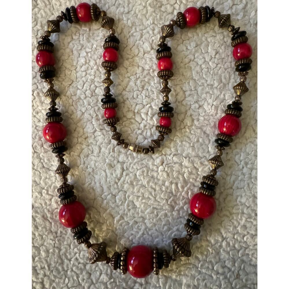 Vintage 1980-1990 Red Onyx beaded necklace.